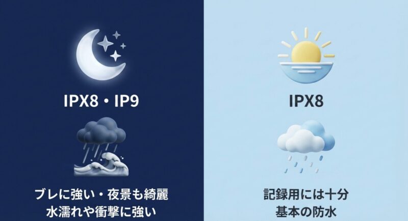 夜景や手ブレに強くIPX8/IP9防水対応のReno13 Aと、記録用に十分でIPX8防水の9Aの比較