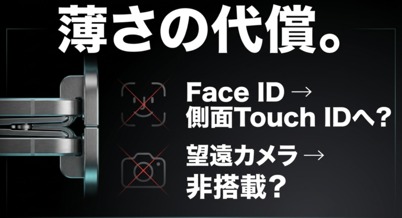 薄さの代償としてFace IDから側面Touch IDへ、望遠カメラが非搭載になる可能性