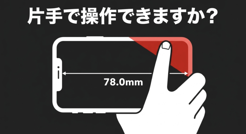 iPhone 18 Pro Maxの幅が78.0mmであり、片手で操作できるか問いかけるスライド