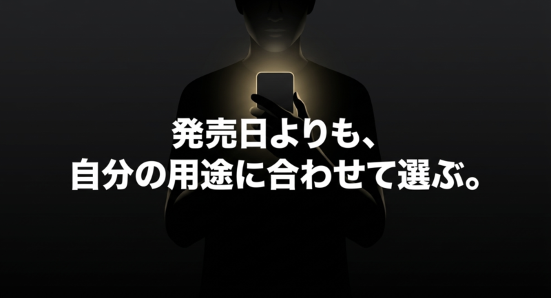 発売日の新しさよりも、自分の用途に合わせて最適なiPhoneを選ぶことを推奨するメッセージ