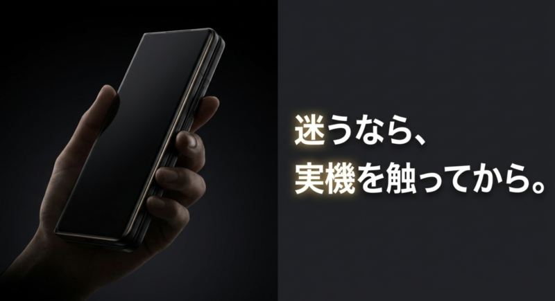 迷うなら、実機を触ってから。と書かれたスライド