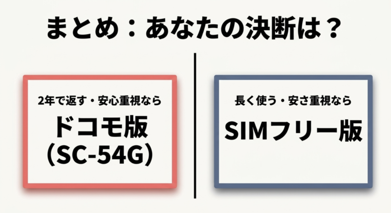 Galaxy A57 5Gの選び方まとめ(2年で返却・安心重視ならドコモ版SC-54G、長く使う・安さ重視ならSIMフリー版)